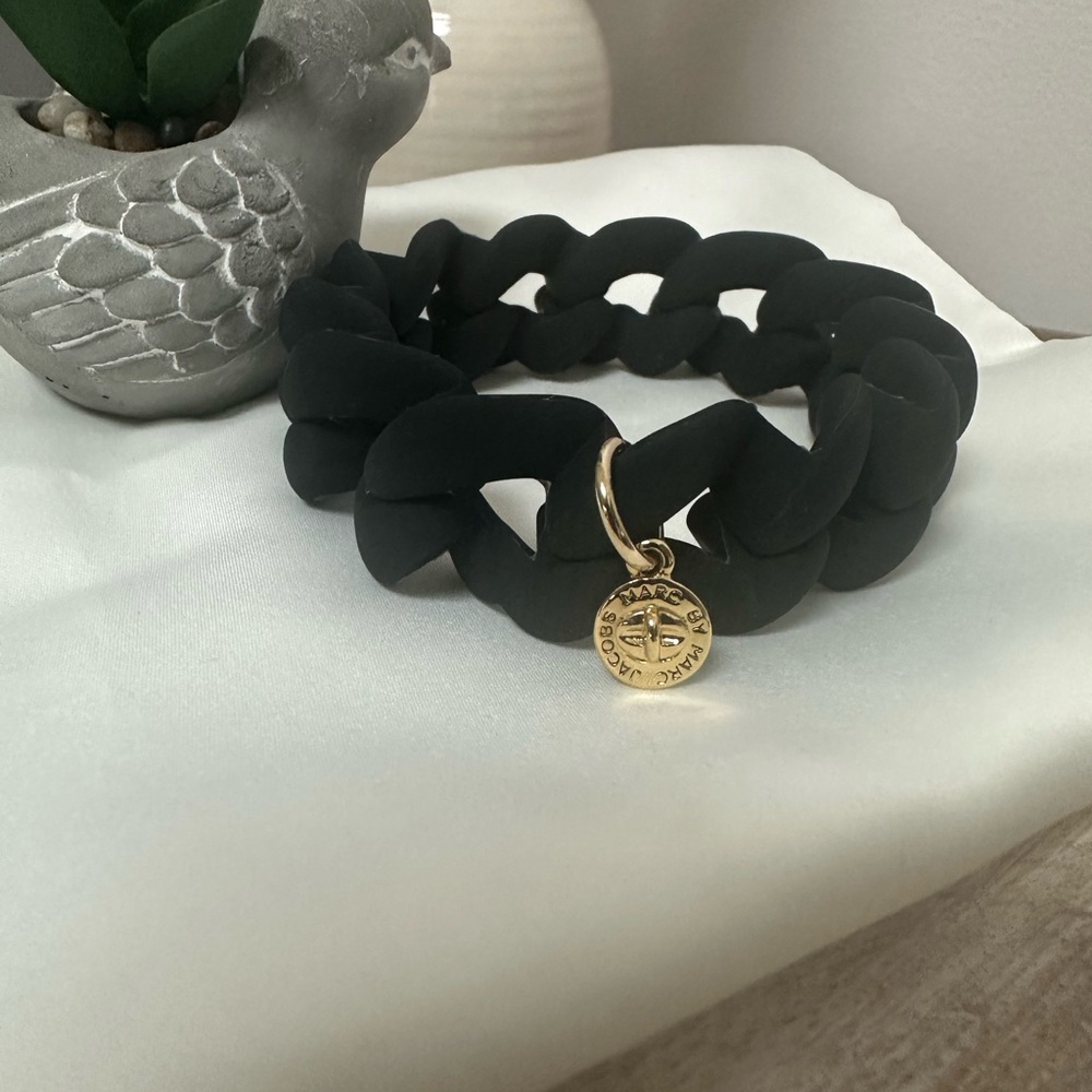 Black Chunky Bracelet with Gold Charm